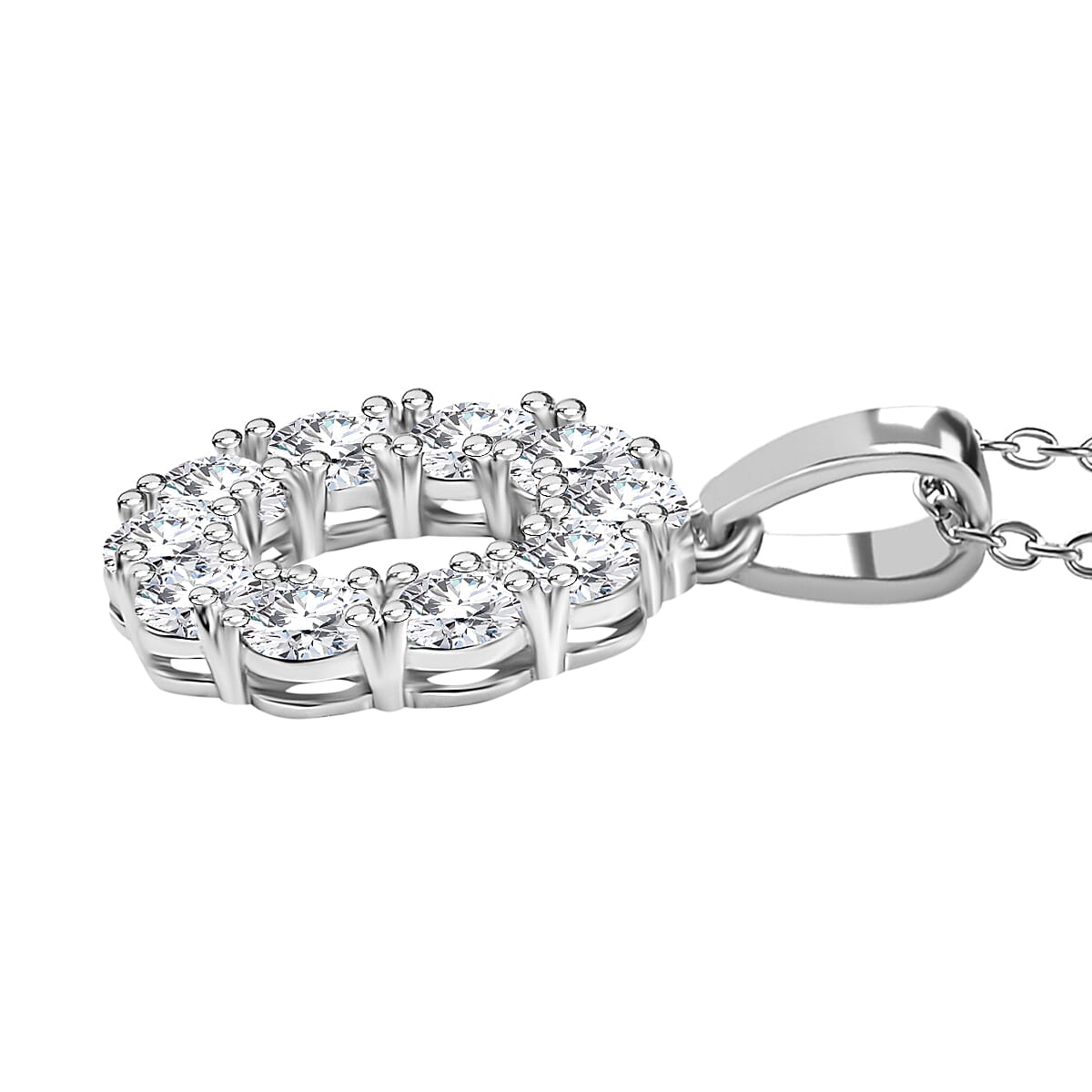 J Francis - Swarovski Zirconia Circle Pendant with Chain (Size 20) in Rhodium Overlay Sterling Silver 3.70 Ct.