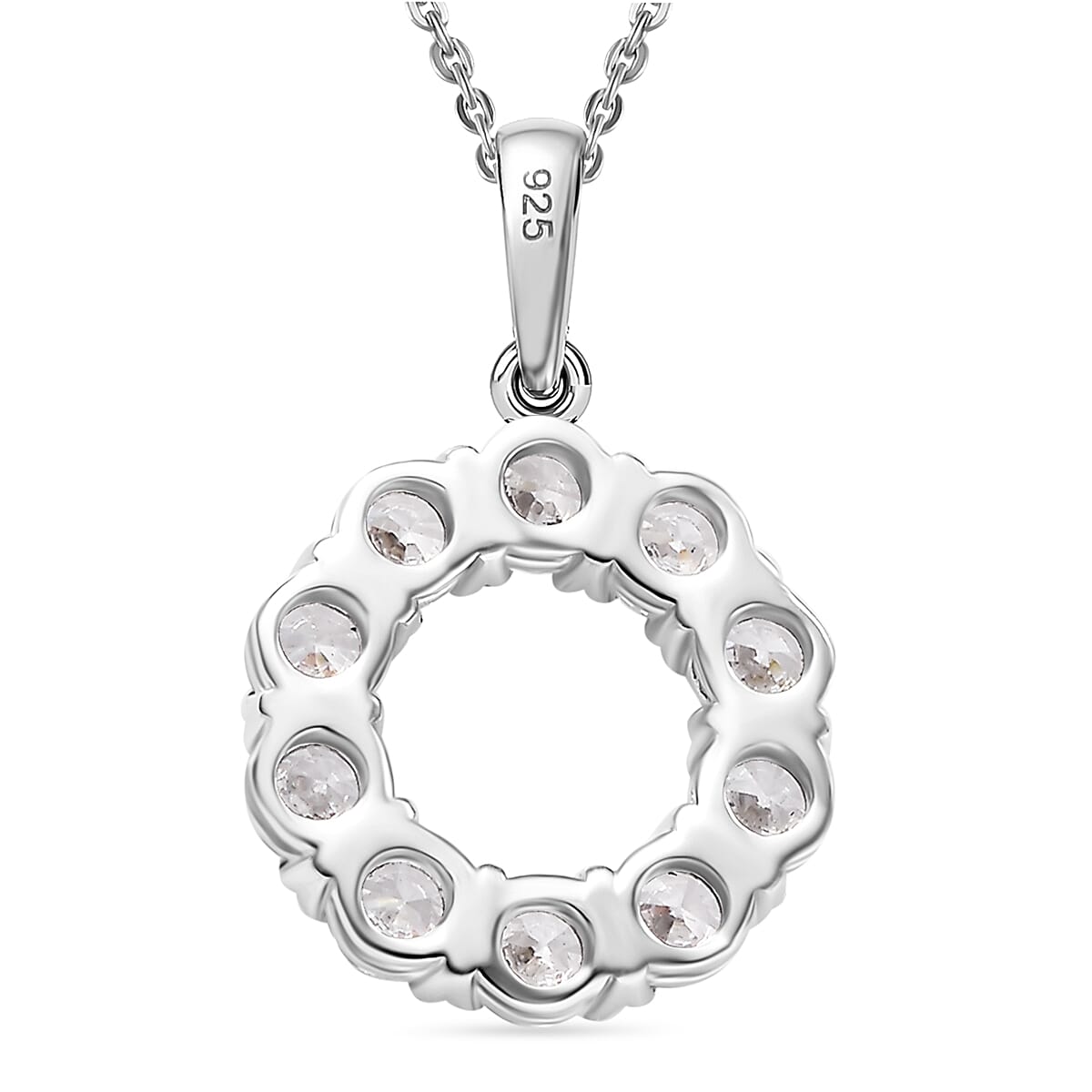 J Francis - Swarovski Zirconia Circle Pendant with Chain (Size 20) in Rhodium Overlay Sterling Silver 3.70 Ct.