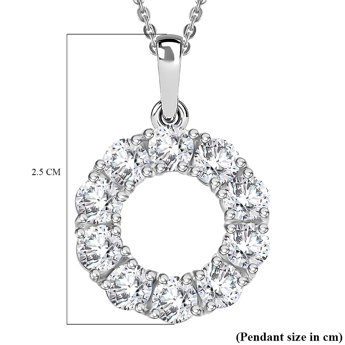 J Francis - Swarovski Zirconia Circle Pendant with Chain (Size 20) in Rhodium Overlay Sterling Silver 3.70 Ct.