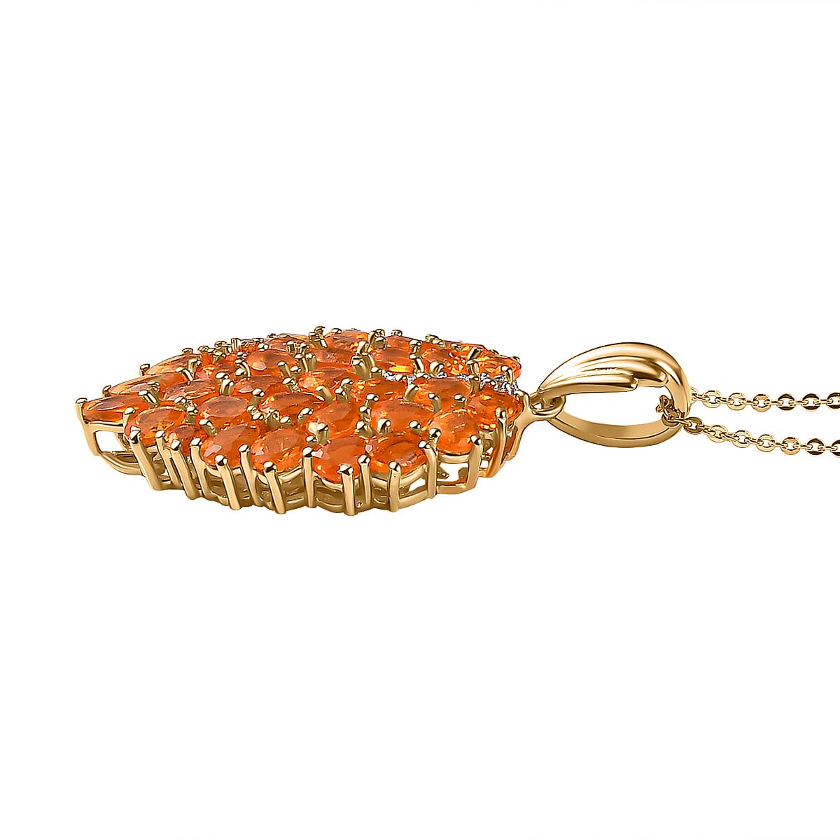 18K VERMEIL YELLOW GOLD PLATED Fire Opal Pendent With Chain  Silver