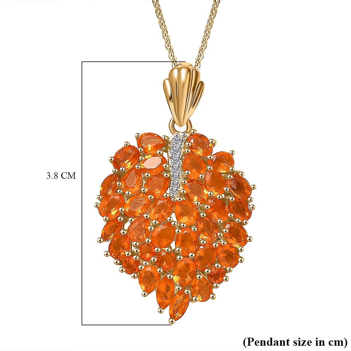 18K VERMEIL YELLOW GOLD PLATED Fire Opal Pendent With Chain  Silver