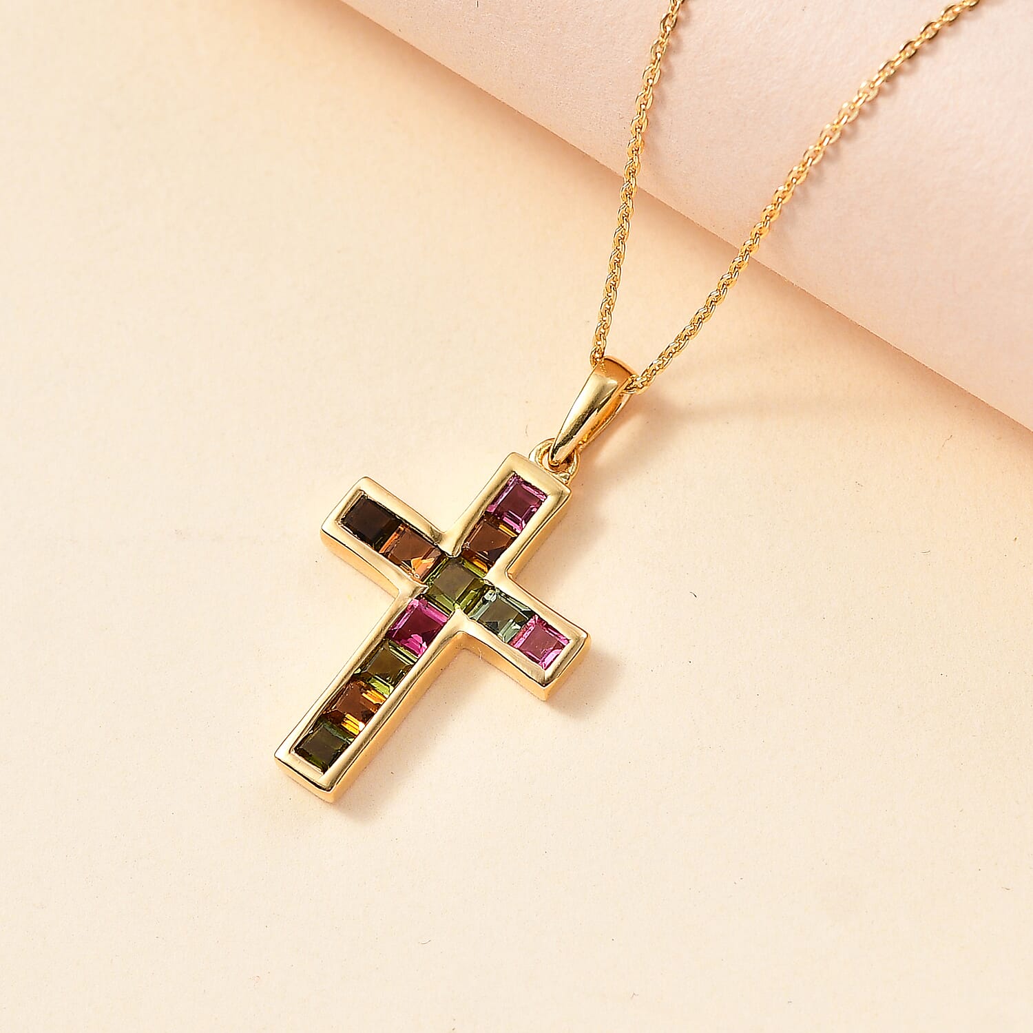 Multi-Tourmaline Pendant with Chain (Size 20) in 18K Vermeil Yellow Gold Plated Sterling Silver 1.43 Ct.