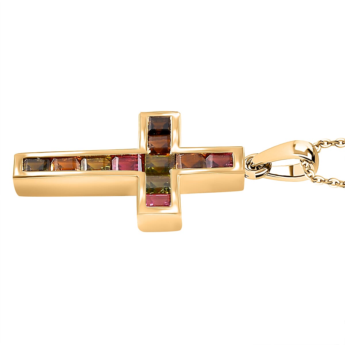 Multi-Tourmaline Pendant with Chain (Size 20) in 18K Vermeil Yellow Gold Plated Sterling Silver 1.43 Ct.