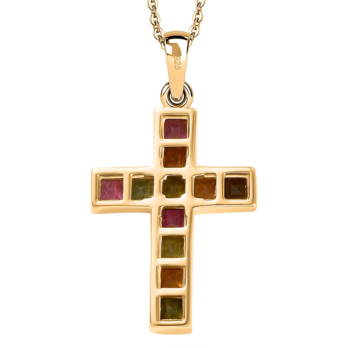 Multi-Tourmaline Pendant with Chain (Size 20) in 18K Vermeil Yellow Gold Plated Sterling Silver 1.43 Ct.