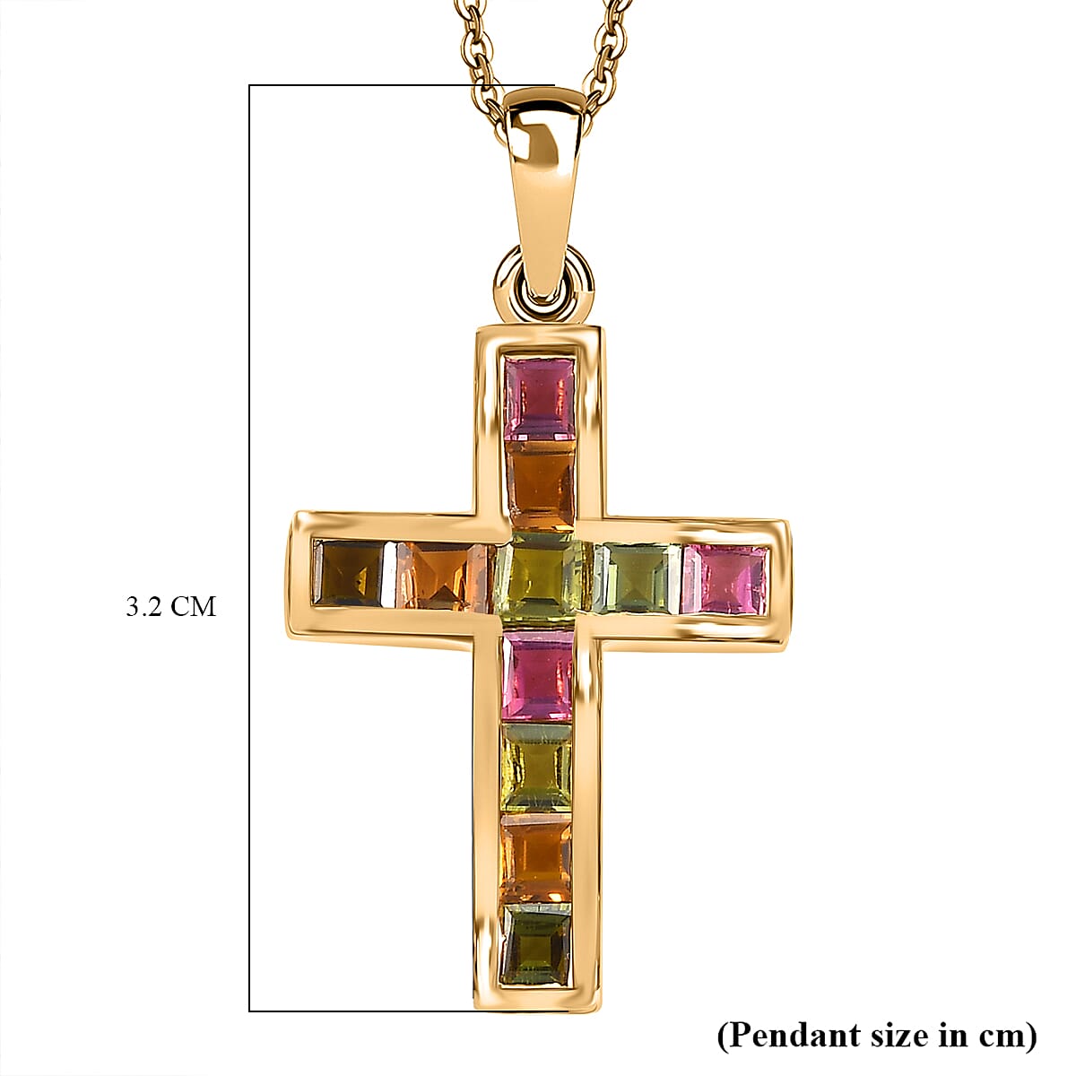 Multi-Tourmaline Pendant with Chain (Size 20) in 18K Vermeil Yellow Gold Plated Sterling Silver 1.43 Ct.