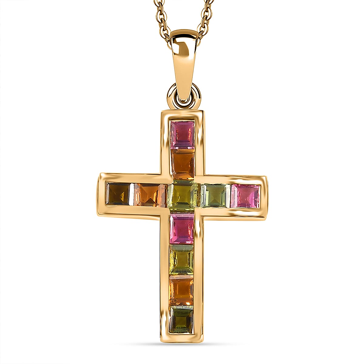 Multi-Tourmaline Pendant with Chain (Size 20) in 18K Vermeil Yellow Gold Plated Sterling Silver 1.43 Ct.
