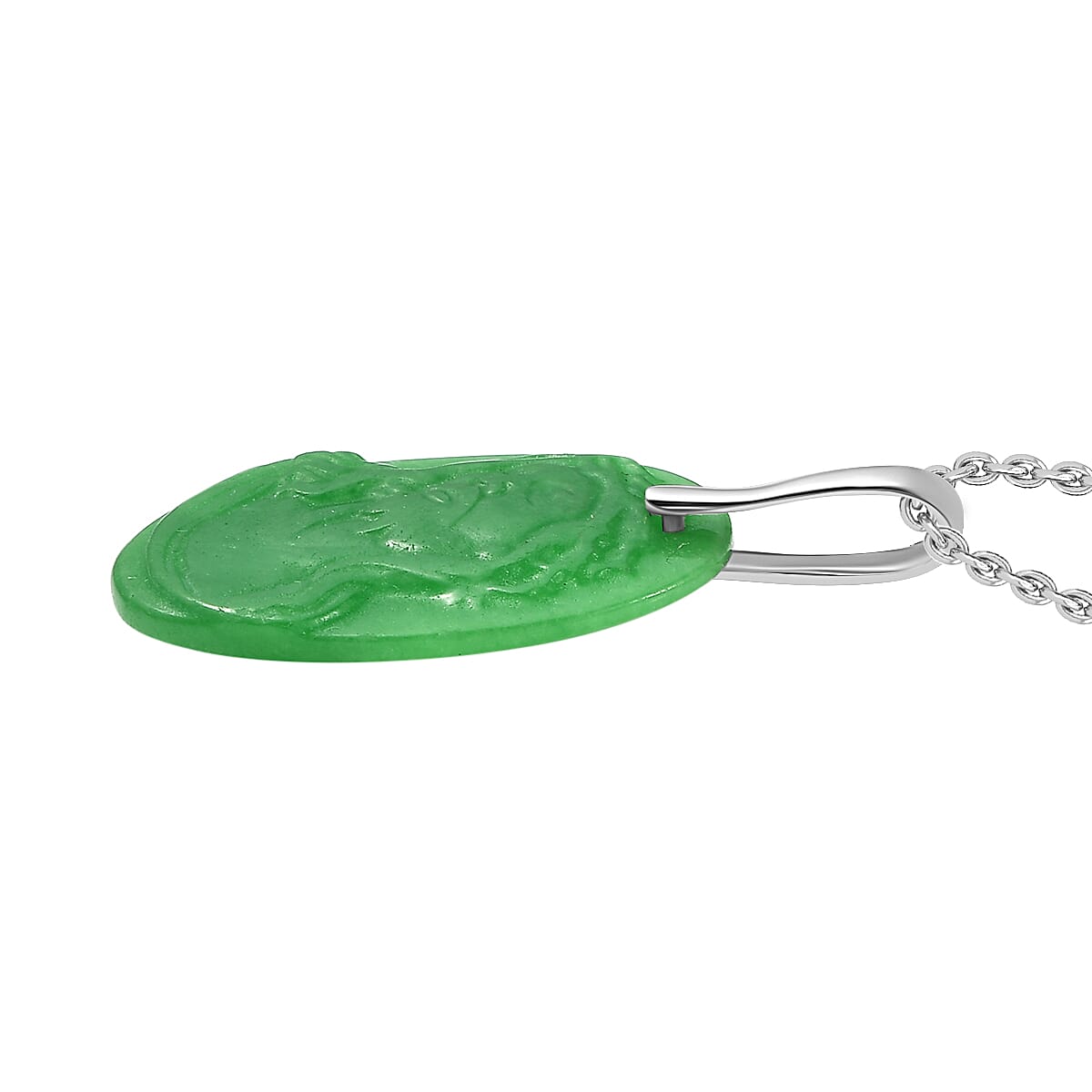 Platinum Overlay Green Jade Pendant with Steel Chain (Size 20)  22.000  Ct.
