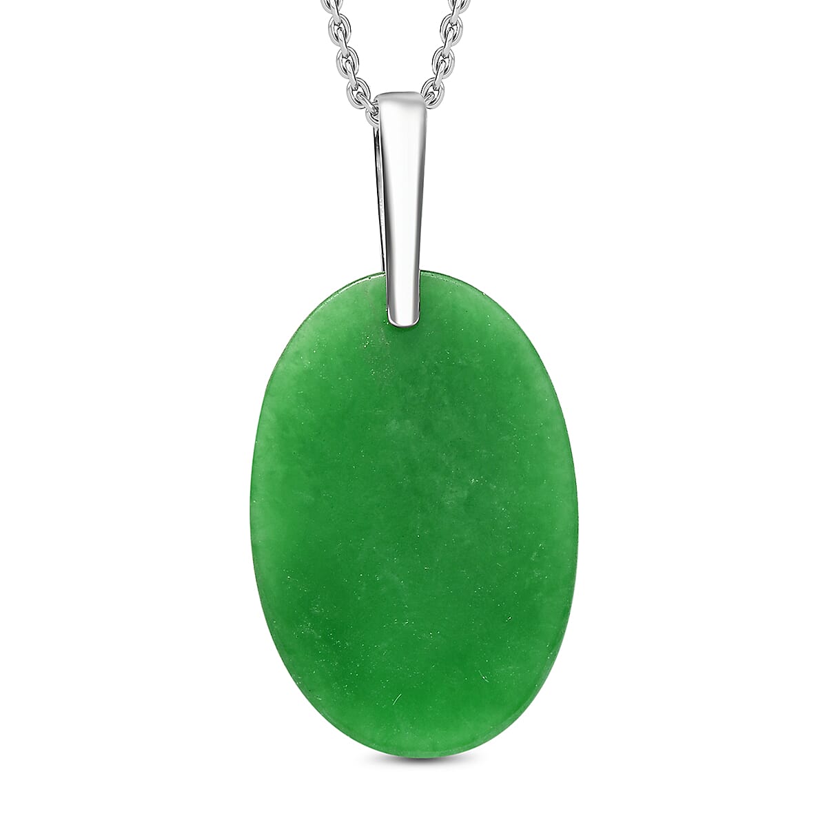 Platinum Overlay Green Jade Pendant with Steel Chain (Size 20)  22.000  Ct.
