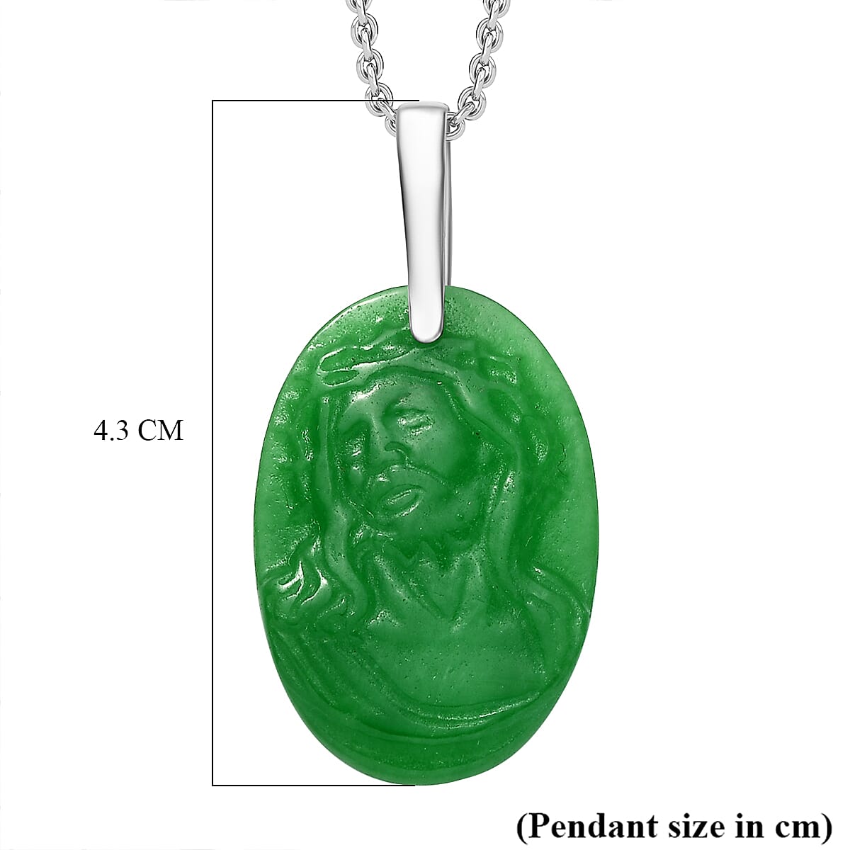 Platinum Overlay Green Jade Pendant with Steel Chain (Size 20)  22.000  Ct.