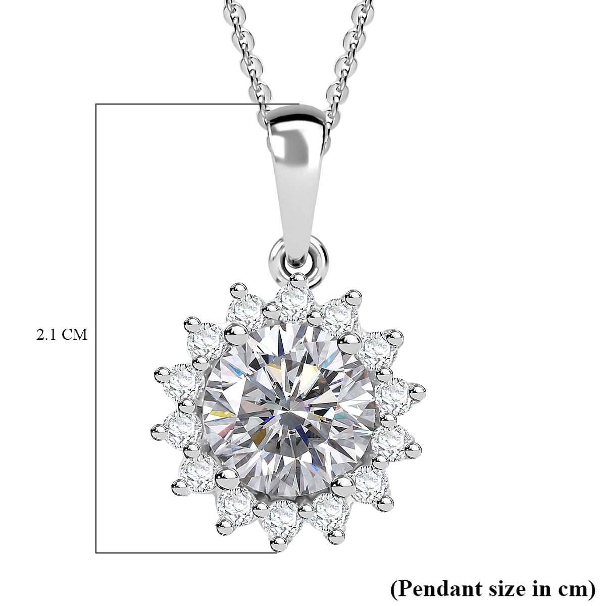 J Francis - Swarovski Zirconia Sunburst Halo Pendant with Chain (Size 20) in Rhodium Overlay Sterling Silver 4.02 Ct.