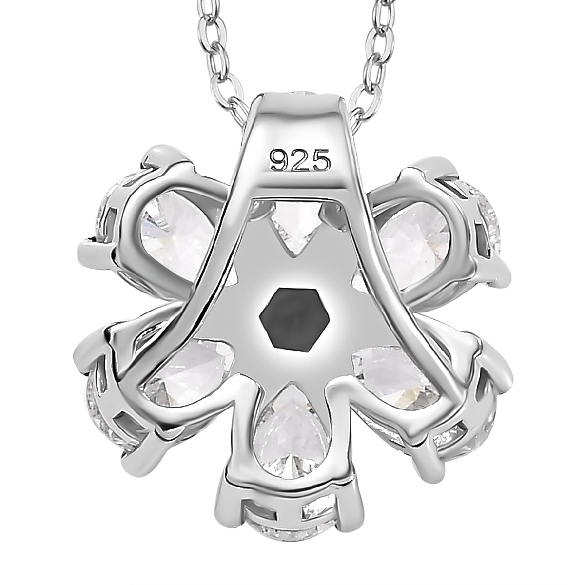 J Francis - Swarovski Zirconia Floral Pendant with Chain (Size 20) in Rhodium Overlay Sterling Silver 4.59 Ct.