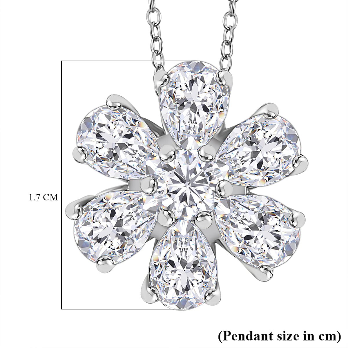 J Francis - Swarovski Zirconia Floral Pendant with Chain (Size 20) in Rhodium Overlay Sterling Silver 4.59 Ct.