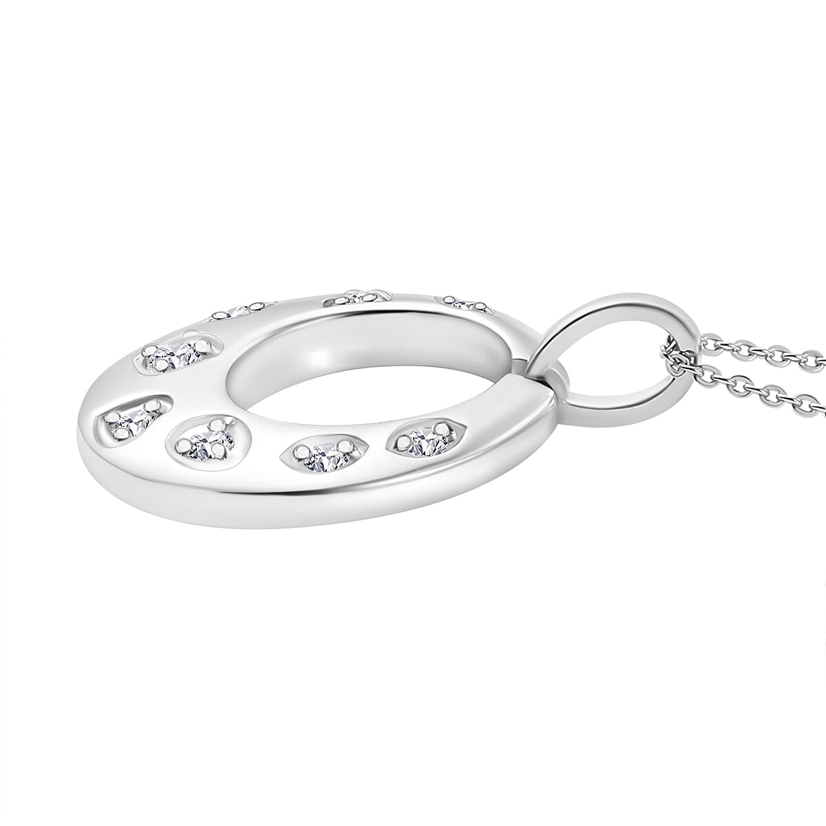 J Francis - Swarovski Zirconia Celestial Creole Pendant with Chain (Size 20) in Rhodium Overlay Sterling Silver