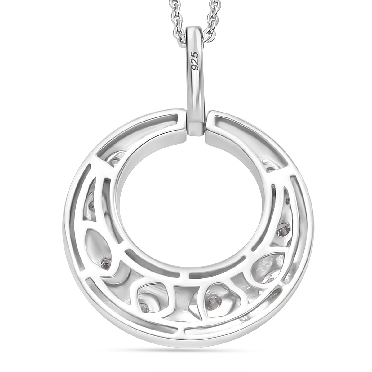 J Francis - Swarovski Zirconia Celestial Creole Pendant with Chain (Size 20) in Rhodium Overlay Sterling Silver