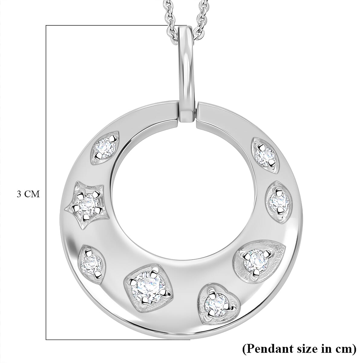 J Francis - Swarovski Zirconia Celestial Creole Pendant with Chain (Size 20) in Rhodium Overlay Sterling Silver