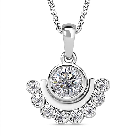 J Francis - Swarovski Zirconia Art Deco Pendant with Chain (Size 20) in Rhodium Overlay Sterling Silver