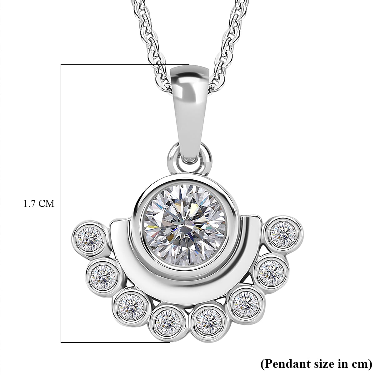 J Francis - Swarovski Zirconia Art Deco Pendant with Chain (Size 20) in Rhodium Overlay Sterling Silver