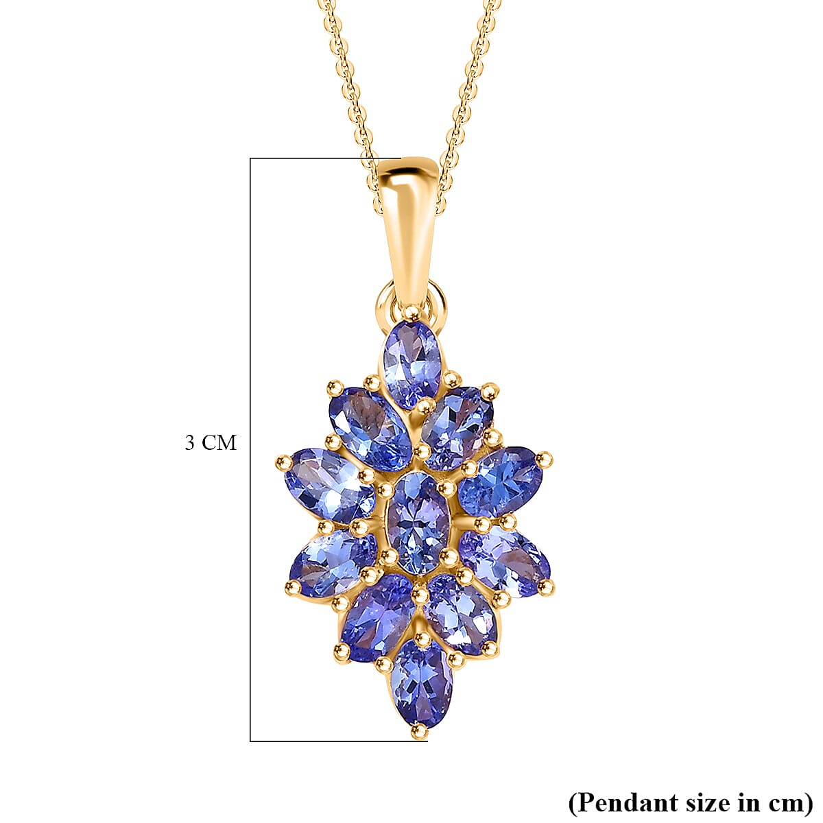 Tanzanite Pendant With Chain (Size 20) in 18K Vermeil Yellow Gold Plated Sterling Silver 2.60 Ct.