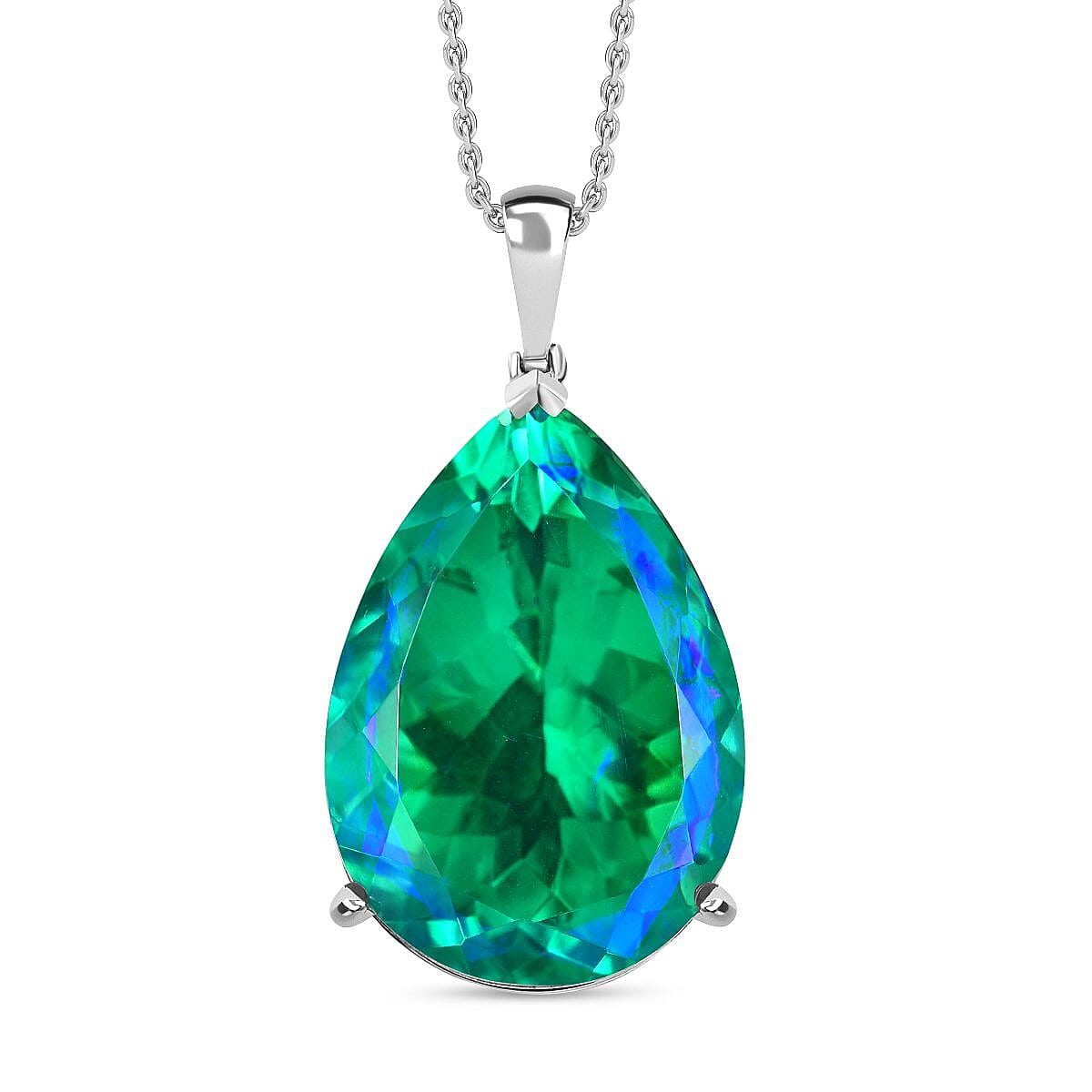 First Time Ever- Peacock Triplet Quartz Pendant (Size 20) in Rhodium Sterling Silver 100 Cts  Silver Wt- 12.00 Gms