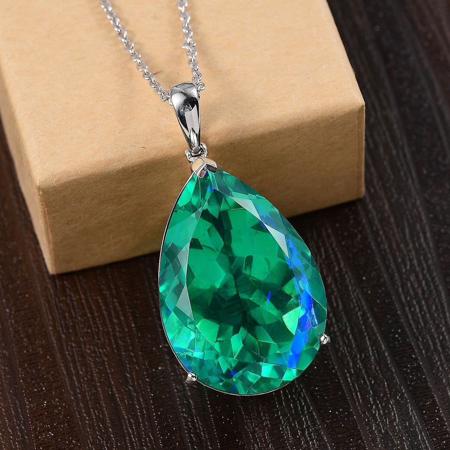 First Time Ever- Peacock Triplet Quartz Pendant (Size 20) in Rhodium Sterling Silver 100 Cts  Silver Wt- 12.00 Gms