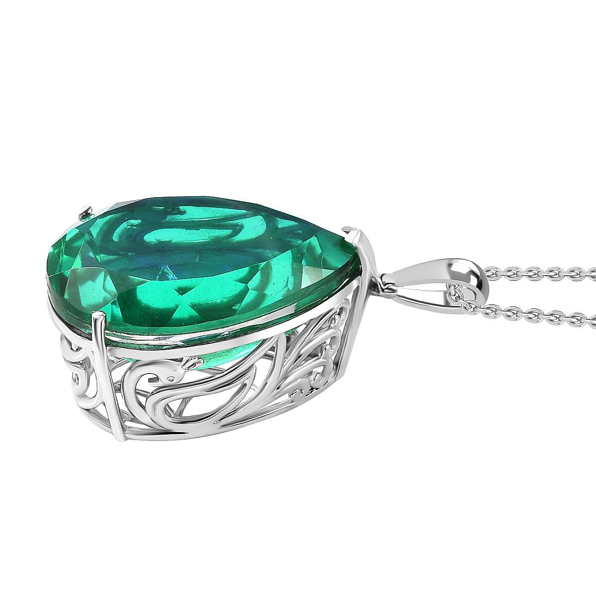 First Time Ever- Peacock Triplet Quartz Pendant (Size 20) in Rhodium Sterling Silver 100 Cts  Silver Wt- 12.00 Gms