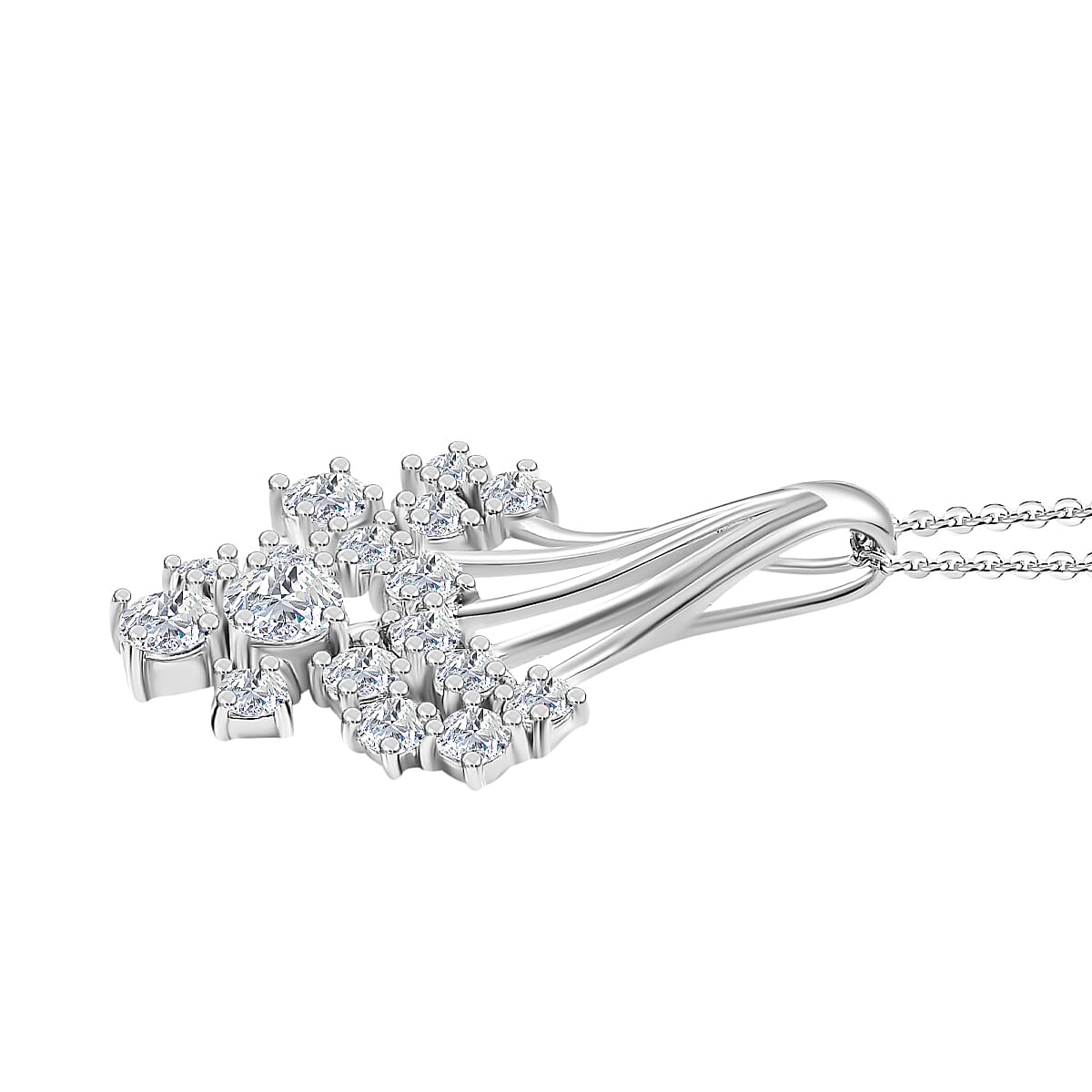 J Francis - Swarovski Zirconia Waterfall Pendant with Chain (Size 20) in Rhodium Overlay Sterling Silver 3.55 Ct.