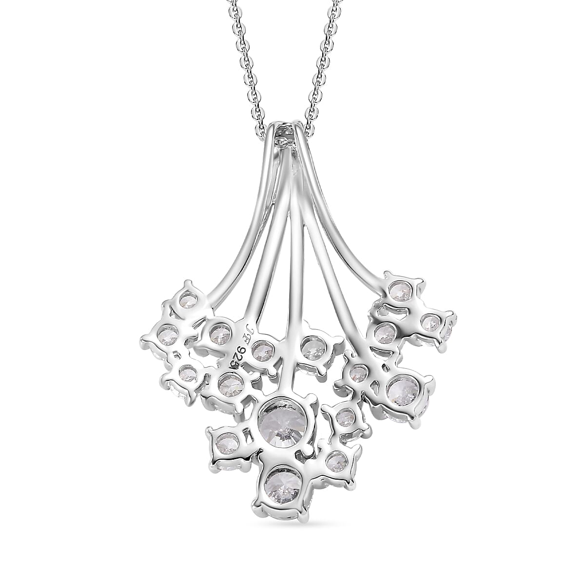 J Francis - Swarovski Zirconia Waterfall Pendant with Chain (Size 20) in Rhodium Overlay Sterling Silver 3.55 Ct.