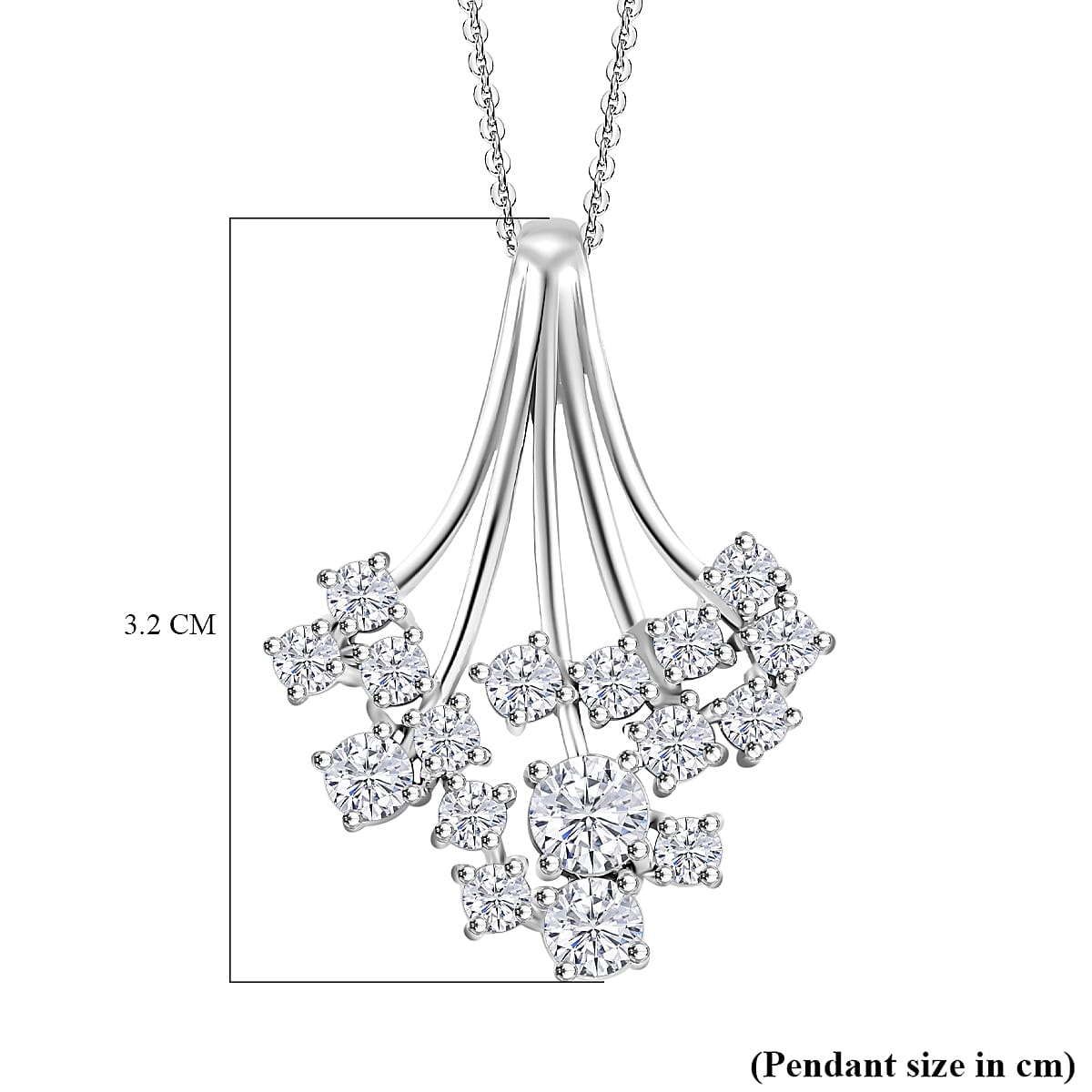 J Francis - Swarovski Zirconia Waterfall Pendant with Chain (Size 20) in Rhodium Overlay Sterling Silver 3.55 Ct.