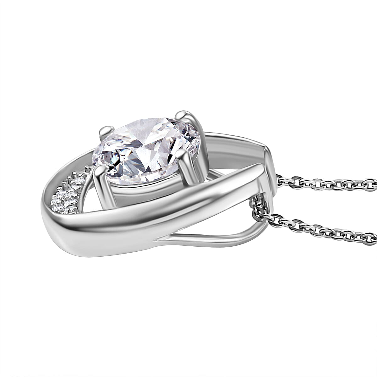 J Francis - Swarovski Zirconia Teardrop Pendant with Chain (Size 20) in Rhodium Overlay Sterling Silver 3.35 Ct.