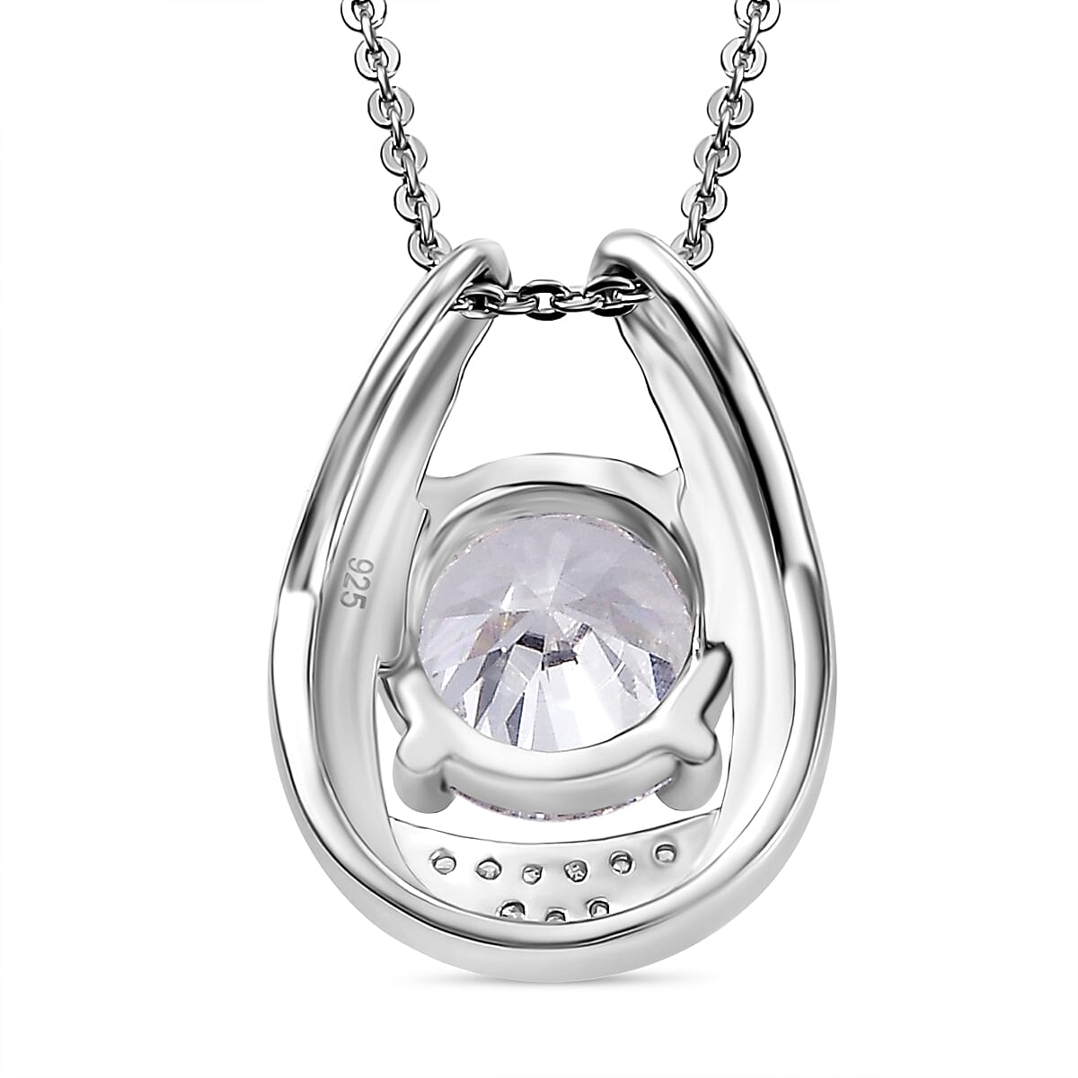 J Francis - Swarovski Zirconia Teardrop Pendant with Chain (Size 20) in Rhodium Overlay Sterling Silver 3.35 Ct.