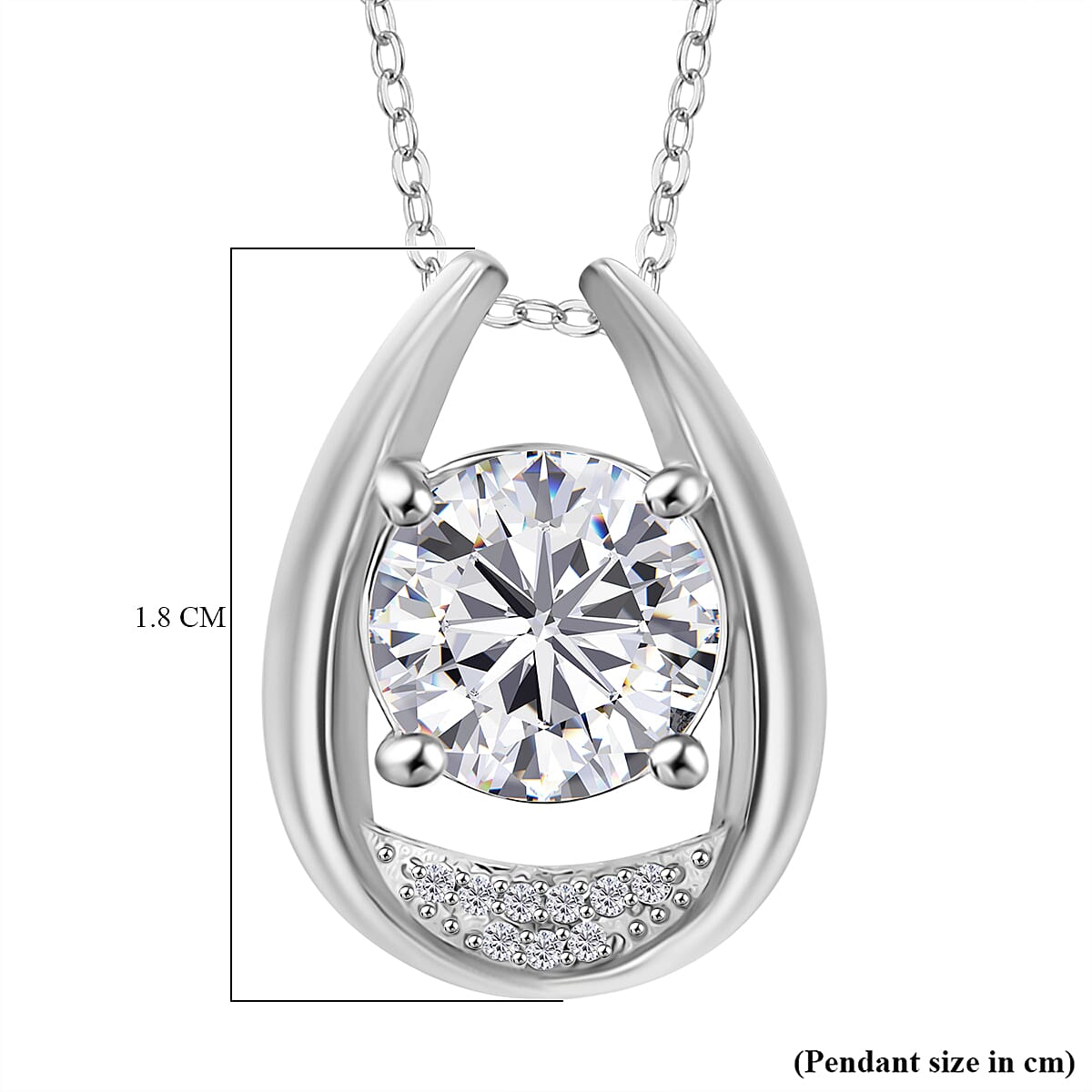 J Francis - Swarovski Zirconia Teardrop Pendant with Chain (Size 20) in Rhodium Overlay Sterling Silver 3.35 Ct.