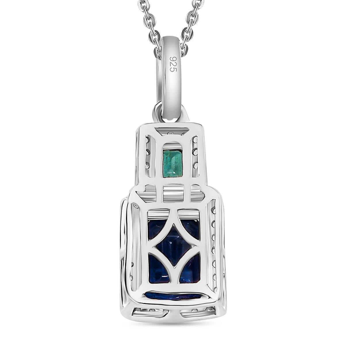 AAA Natural Kashmir Kyanite, Gemfields Zambian Emerald & Natural White Zircon Pendant with Chain (Size 20) in Rhodium Overlay Sterling Silver 2.51 Ct. AAA Natural Kashmir Kyanite, Gemfields Zambian Emerald & Natural White Zircon Pendant with Chain (Size 20) in Rhodium Overlay Sterling Silver 2.51 Ct.
