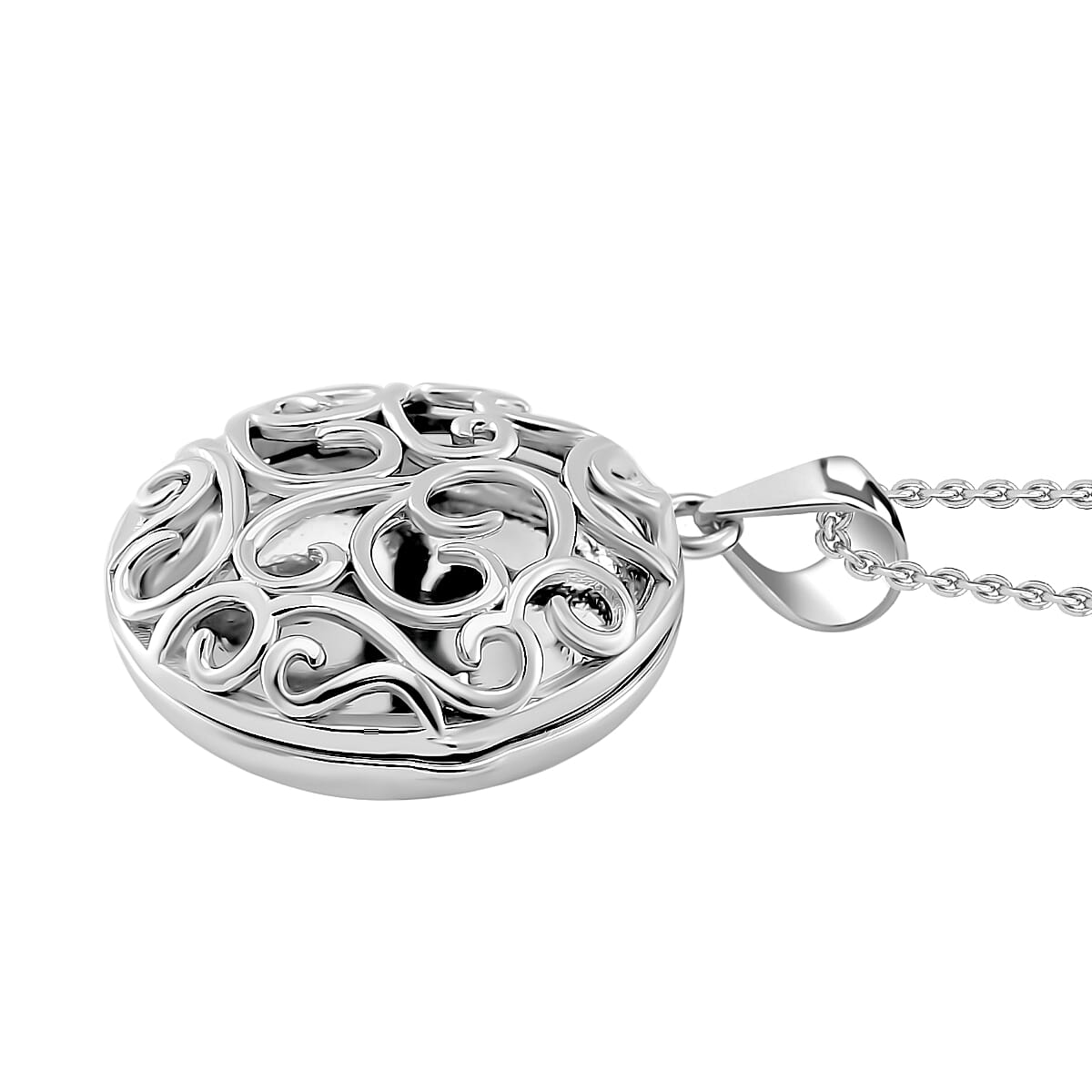 Lucy Q Filigree Pendant with Chain (Size 18) in Rhodium Overlay Sterling Silver, Silver Wt. 7.00 Gms.