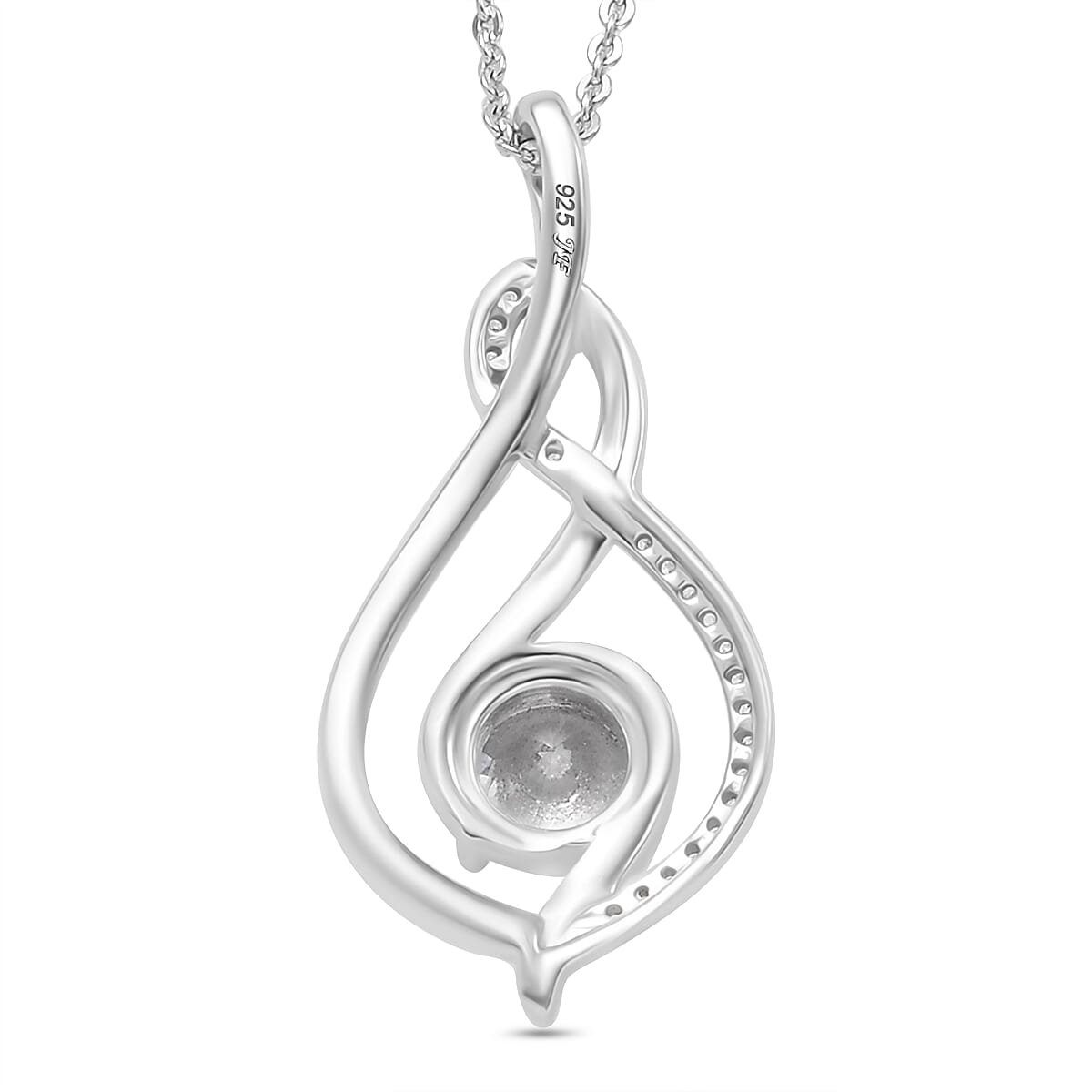 J Francis - Swarovski Zirconia Twist Pendant with Chain (Size 20) in Rhodium Overlay Sterling Silver 1.54 Ct.