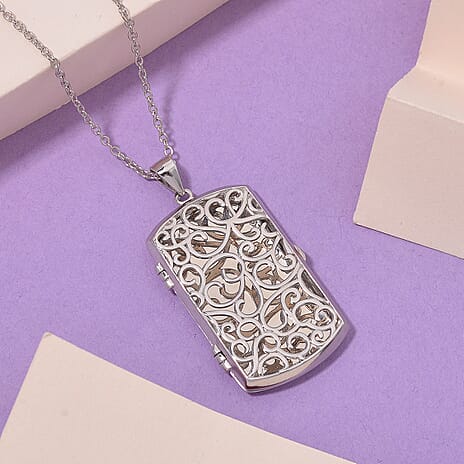 Brand New - Lucy Q Filigree Pendant with Chain (Size - 18) With Lobster Clasp in Rhodium Overlay Sterling Silver