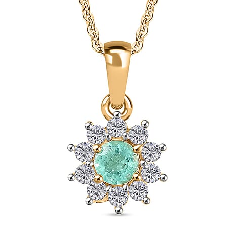 Colombian Emerald, White Zircon Pendant with Chain (Size 20) in 18K YG Vermeil Sterling Silver