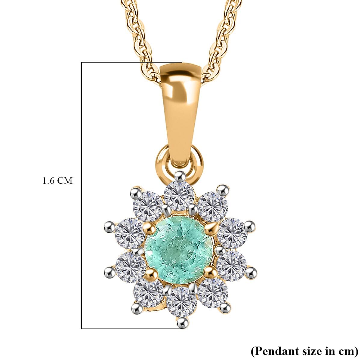 Colombian Emerald, White Zircon Pendant with Chain (Size 20) in 18K YG Vermeil Sterling Silver Colombian Emerald, White Zircon Pendant with Chain (Size 20) in 18K YG Vermeil Sterling Silver