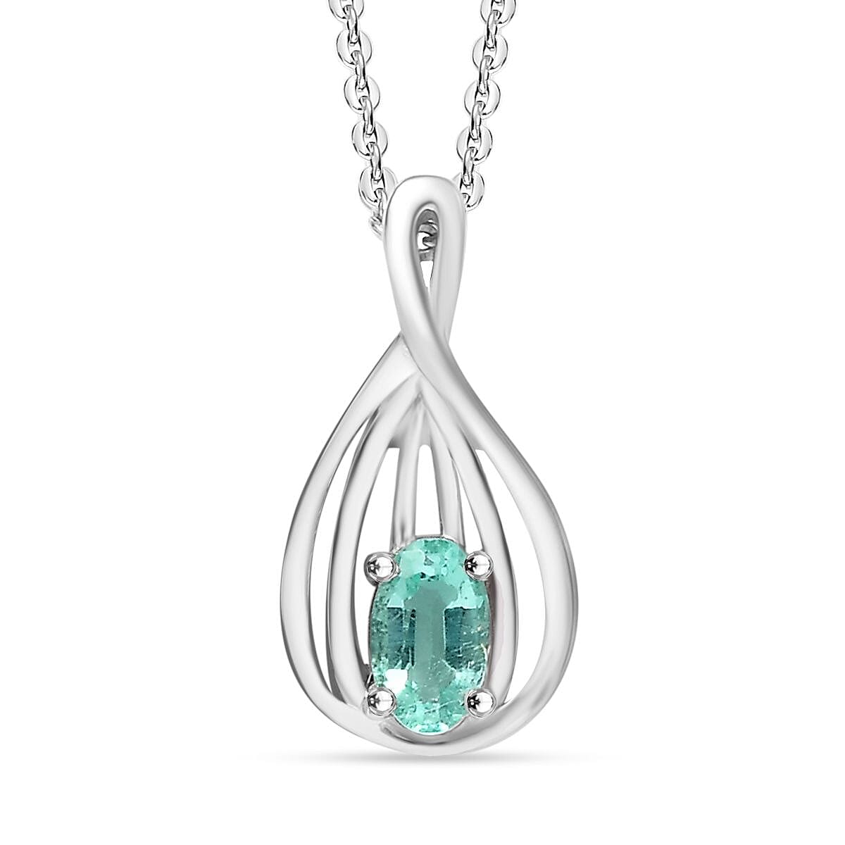 Colombian Emerald infinity Solitaire Pendant with Chain (Size 20) in Rhodium Overlay Sterling Silver