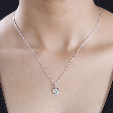 Colombian Emerald infinity Solitaire Pendant with Chain (Size 20) in Rhodium Overlay Sterling Silver