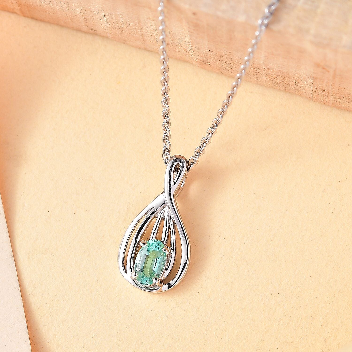 Colombian Emerald infinity Solitaire Pendant with Chain (Size 20) in Rhodium Overlay Sterling Silver
