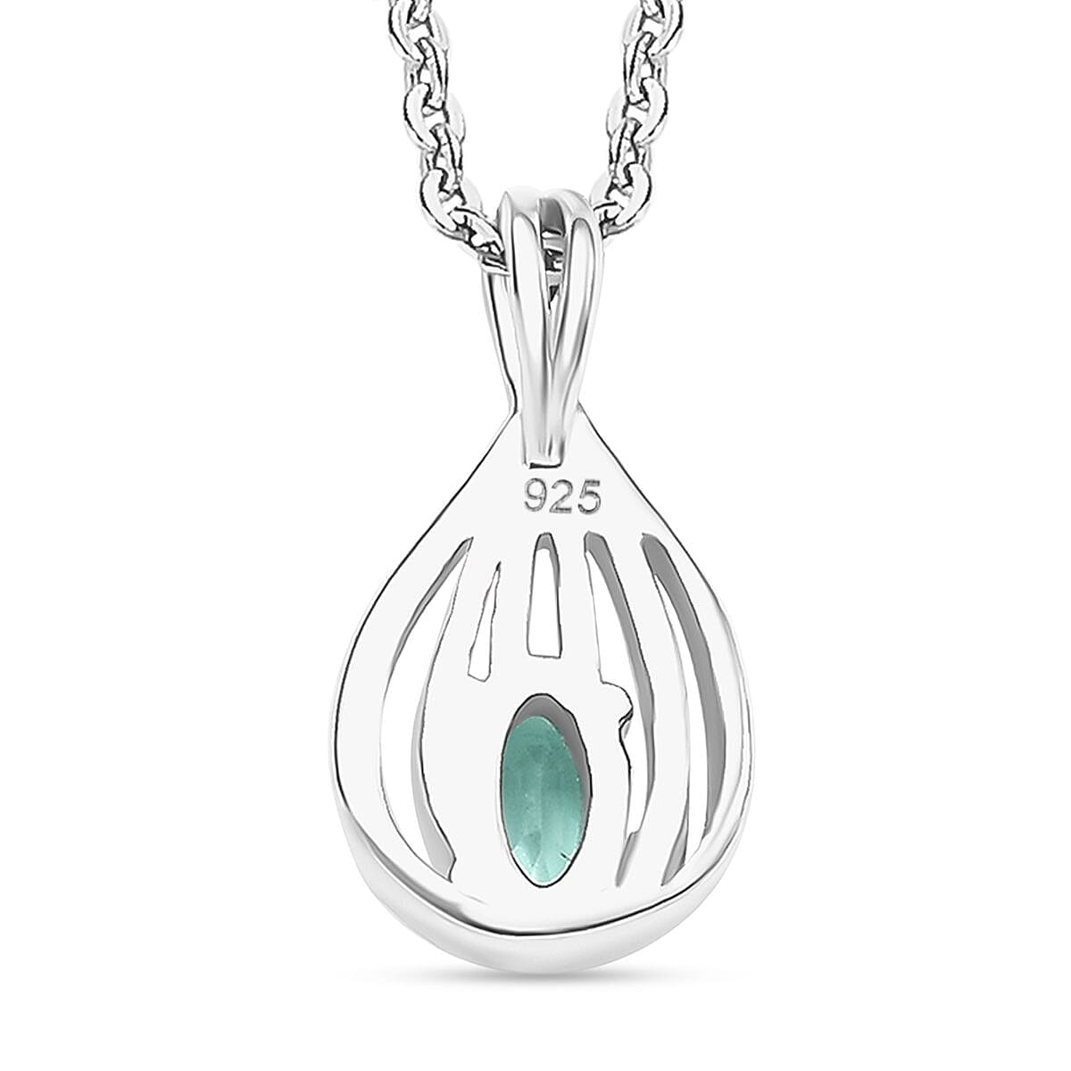 Colombian Emerald infinity Solitaire Pendant with Chain (Size 20) in Rhodium Overlay Sterling Silver