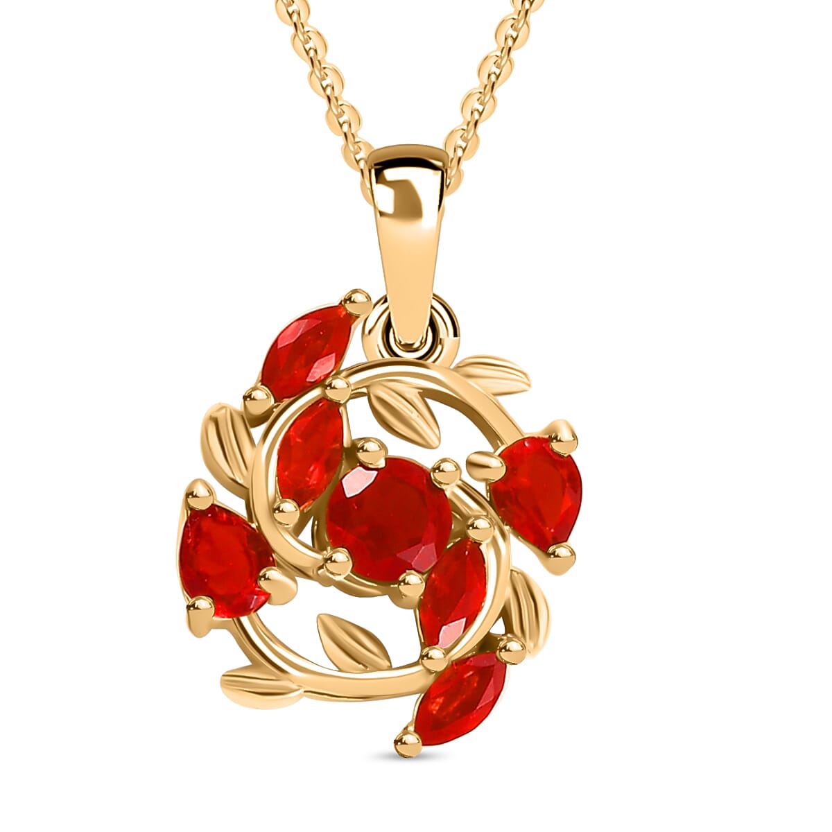 Cherry Fire Opal Pendant with Chain (Size 20) in 18K YG Vermeil Sterling Silver Silver Wt. 5.87 Gms