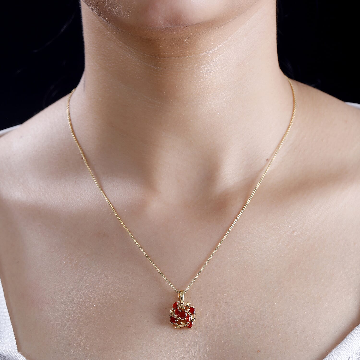 Cherry Fire Opal Pendant with Chain (Size 20) in 18K YG Vermeil Sterling Silver Silver Wt. 5.87 Gms