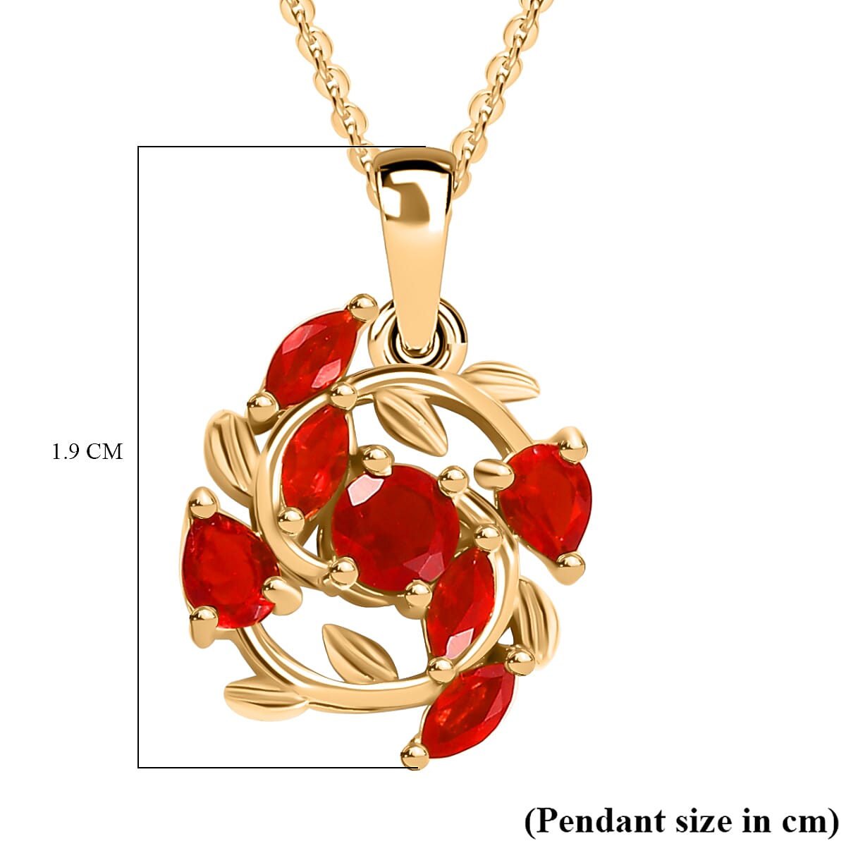 Cherry Fire Opal Pendant with Chain (Size 20) in 18K YG Vermeil Sterling Silver Silver Wt. 5.87 Gms