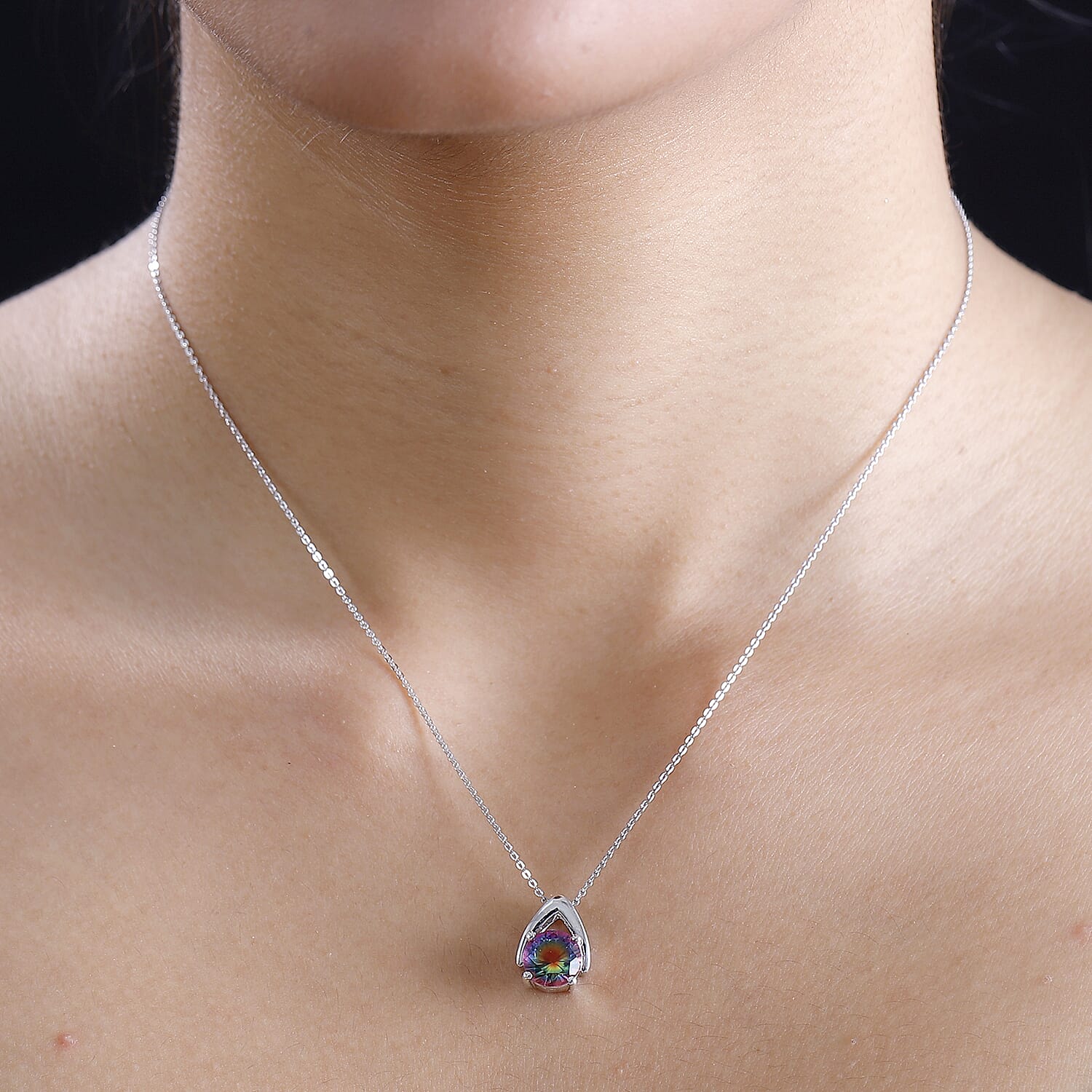 TJC Launch Nebula Quartz Doublet Pendant with Chain (Size 20) in Rhodium Overlay Sterling Silver 2.120 Ct.