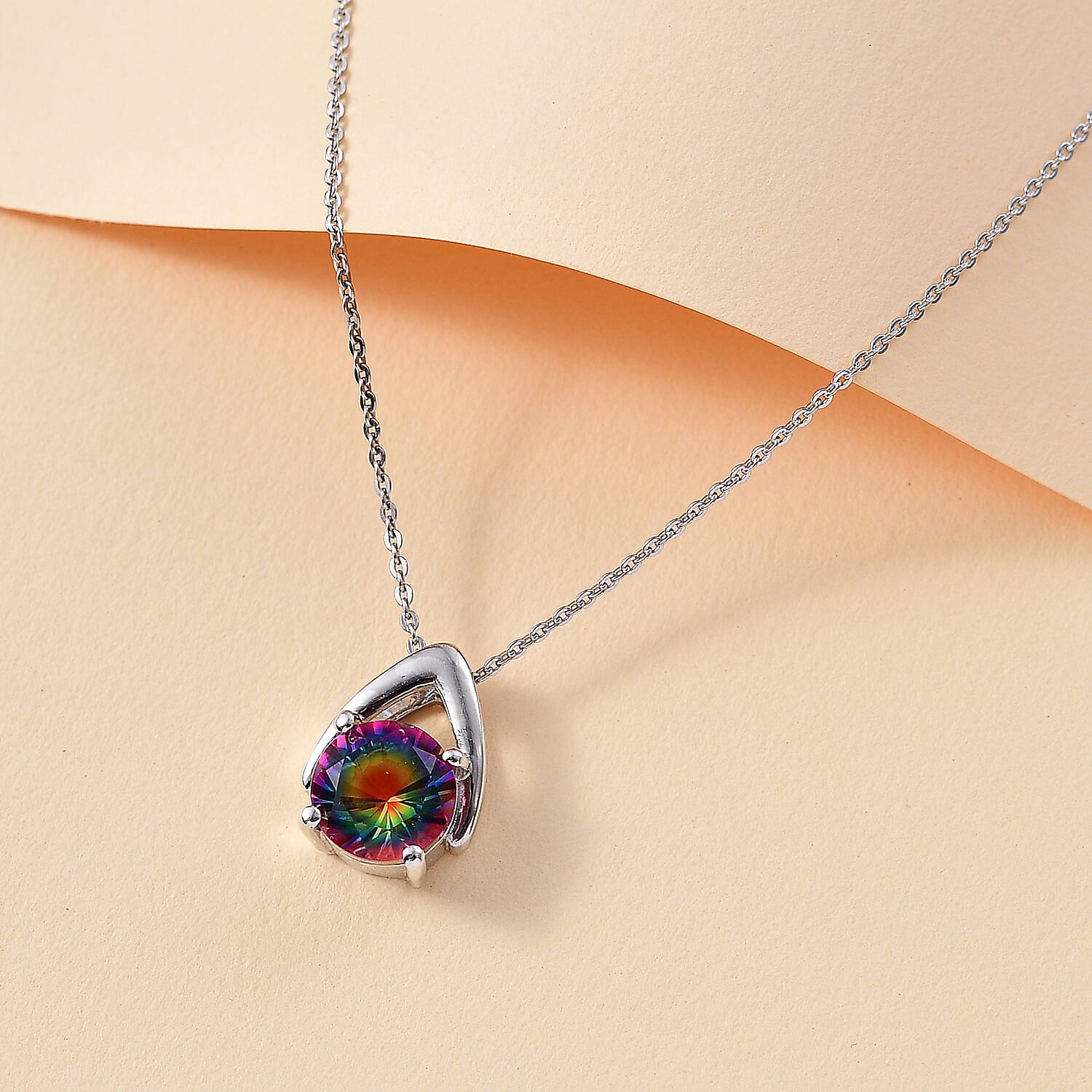 TJC Launch Nebula Quartz Doublet Pendant with Chain (Size 20) in Rhodium Overlay Sterling Silver 2.120 Ct.