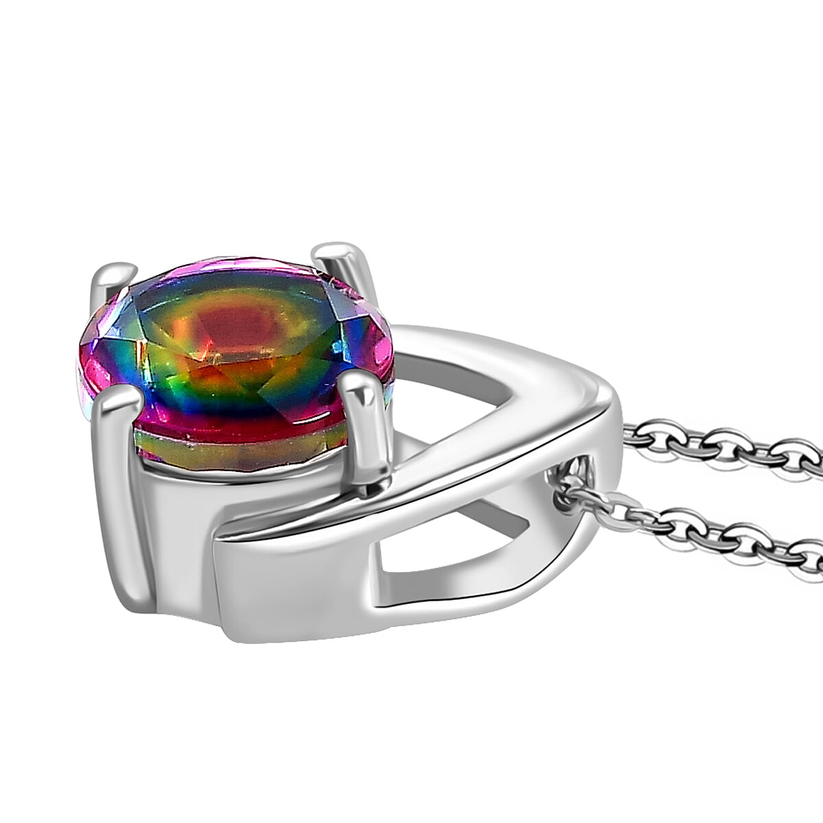 TJC Launch Nebula Quartz Doublet Pendant with Chain (Size 20) in Rhodium Overlay Sterling Silver 2.120 Ct.