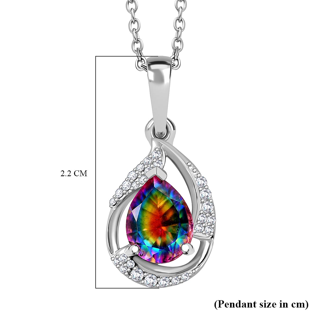 TJC Launch Nebula Quartz Doublet & White Zircon Pendant with Chain (Size 20) in Rhodium Overlay Sterling Silver 1.920 Ct.