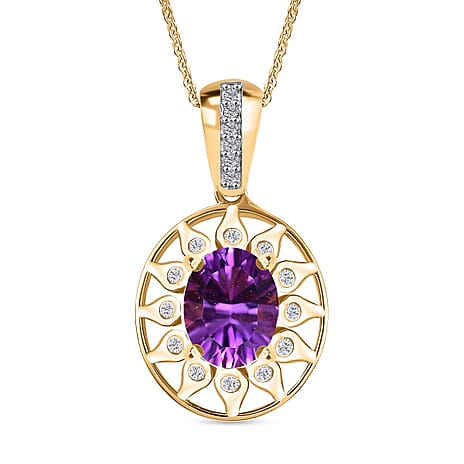 Concave Cut African Amethyst & White Zircon Pendant with Chain (Size - 20) in 18K Vermeil Yellow Gold Plated Sterling Silver 2.76 Ct