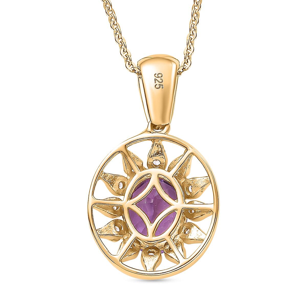 Concave Cut African Amethyst & White Zircon Pendant with Chain (Size - 20) in 18K Vermeil Yellow Gold Plated Sterling Silver 2.76 Ct